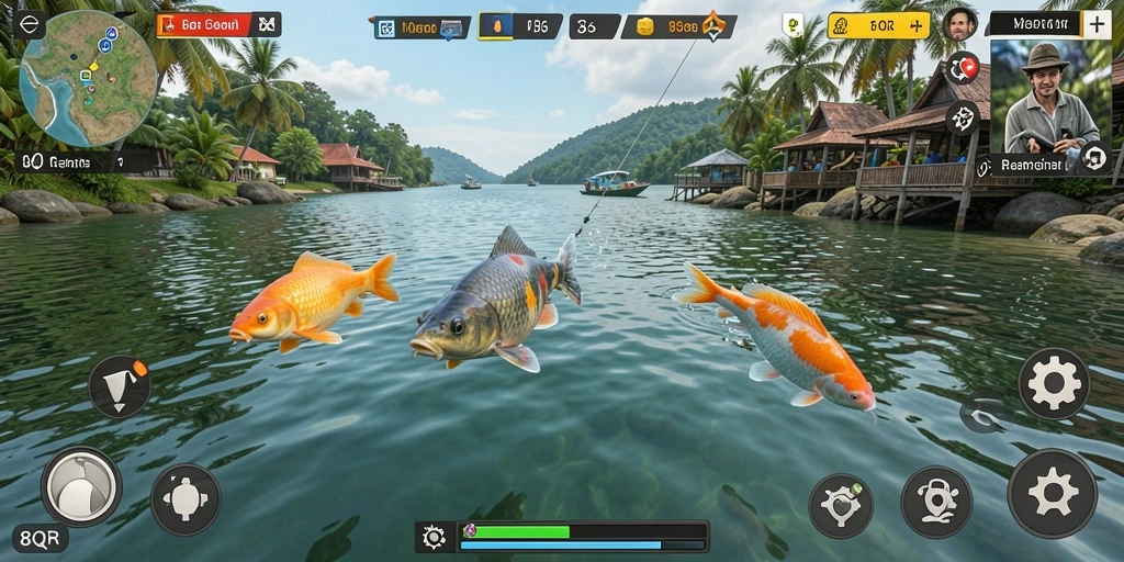 Tampilan gameplay 8QR menampilkan pengalaman memancing yang menarik dan interaktif.