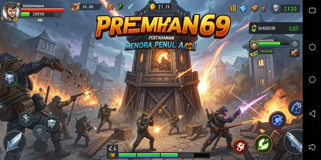 Tampilan menarik dari gameplay PREMAN69 dalam aksi Tower Defense.