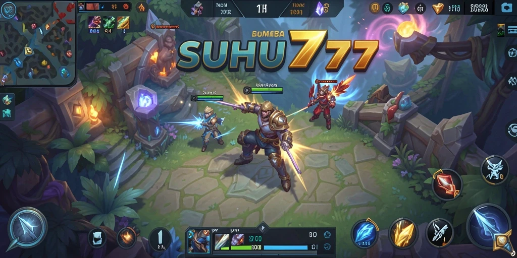 Screenshot gameplay SUHU777 menunjukkan pertarungan seru antara tim di arena.